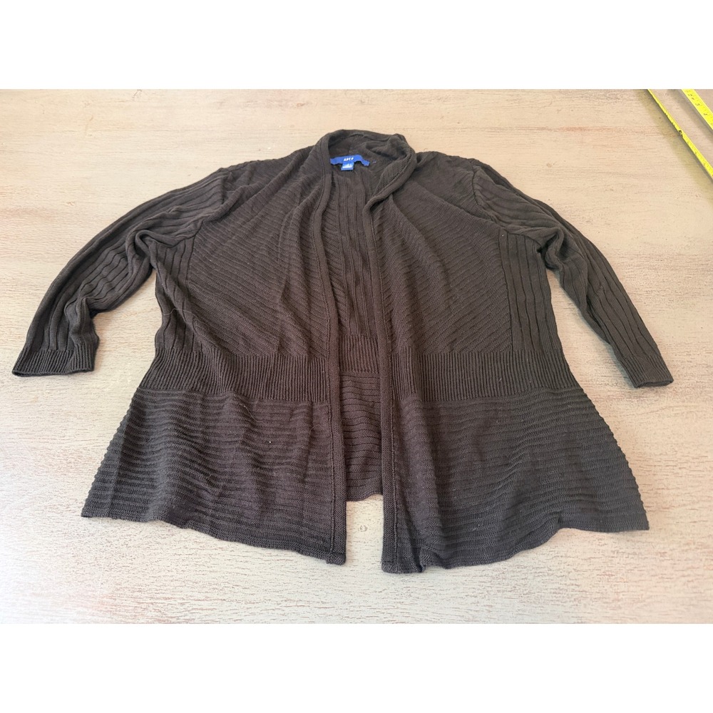 Apt. 9 Womens Small Black Open Front Cardigan Ribbed Chevron Knit Sweater